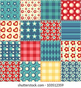 Quilt seamless pattern. Vector patchwork background.