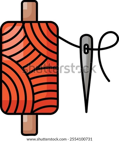 Quilt Sewing Needle and Thread Spool concept, Cotton Crafting Tools colorline vector, Bespoke tailoring symbol, custom measure clothing sign,Sew and Tailor materials stock illustration