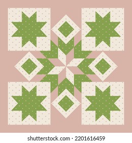 Quilt sewing pattern design. patchwork block. Vector illustration.