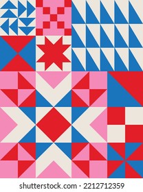 Quilt sewing pattern design. Seamless pattern. Patchwork block. Vector illustration.