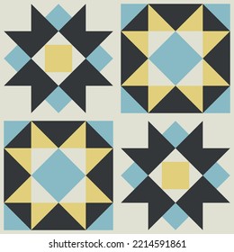 Quilt sewing pattern design. Seamless pattern. Patchwork block. Vector illustration.