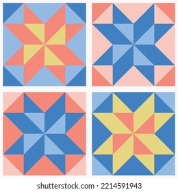 Quilt sewing pattern design. Seamless pattern. Patchwork block. Vector illustration.