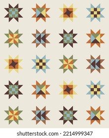 Quilt sewing pattern design. Seamless pattern. Patchwork block. Vector illustration.
