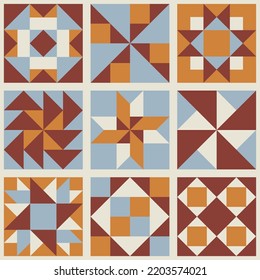 Quilt sewing seamless pattern design. Patchwork block. Vector illustration.