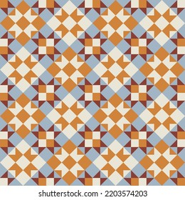 Quilt sewing seamless pattern design. Patchwork block. Vector illustration.