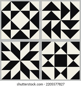 Quilt sewing seamless pattern design. Patchwork block. Vector illustration.
