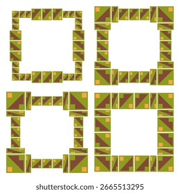 Padrão quadrado acolchoado. Conjunto de quadros de trabalho de patch. Formas coloridas em camadas. EPS 10.