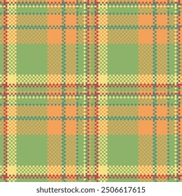 Vector de textura de edredón sin costuras, fondo de ropa interior a cuadros. Patrón de Irlanda tela tartán textil en paleta de colores verde y naranja.