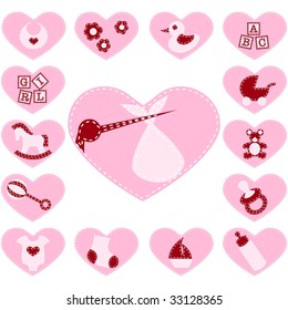 Quilted baby buttons for a girl (vector); a JPG version is also available