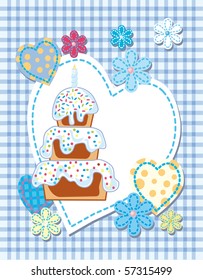 Quilted birth announcement card for a boy