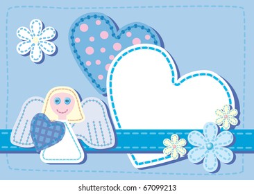 Quilted birth announcement card for a boy