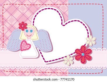 Quilted birth announcement card for a girl