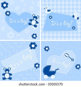 Quilted birth announcement cards for a boy (vector); a JPG version is also available