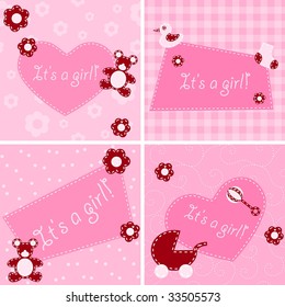 Quilted birth announcement cards for a girl (vector); a JPG version is also available