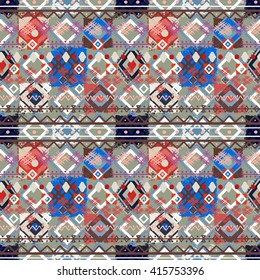 Quilted, boho seamless pattern, patchwork, rustic style. Background texture, wallpaper, wrapping