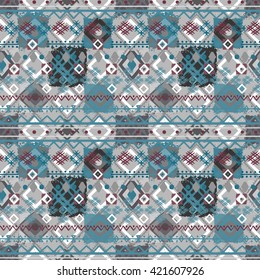 Quilted, boho seamless pattern, patchwork, rustic style. Background texture, wallpaper, wrapping