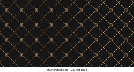 Quilted Diamond Pattern with Gold Cross Motifs , Dark Gray Geometric Repeat Design