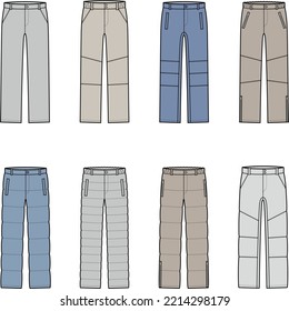 El invierno de los hombres se acolchó los pantalones. Establecer. Ilustración vectorial.