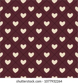 Quilted heart with red wine background and off white hearts. File with rapport to repeat and make a full print. 