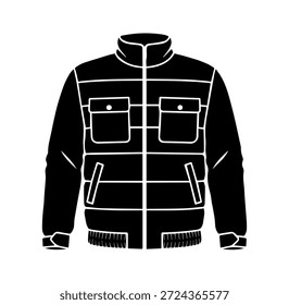 Chaqueta acolchada de bombardero acolchada Vector de silueta, ropa exterior de invierno con bolsillos en el pecho para hombres y mujeres Streetwear Diseño de moda