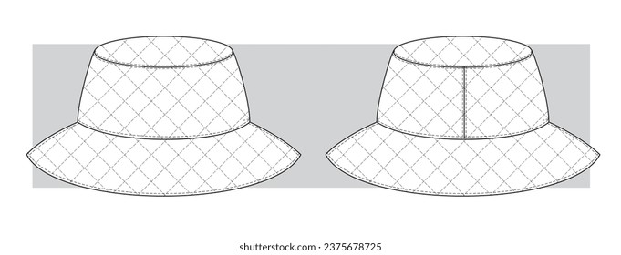 Quilted panama hat technical sketch. Vector illustration.