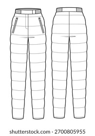 Pantalones acolchados vista frontal y trasera maqueta de diseño de Vector de Plantilla.