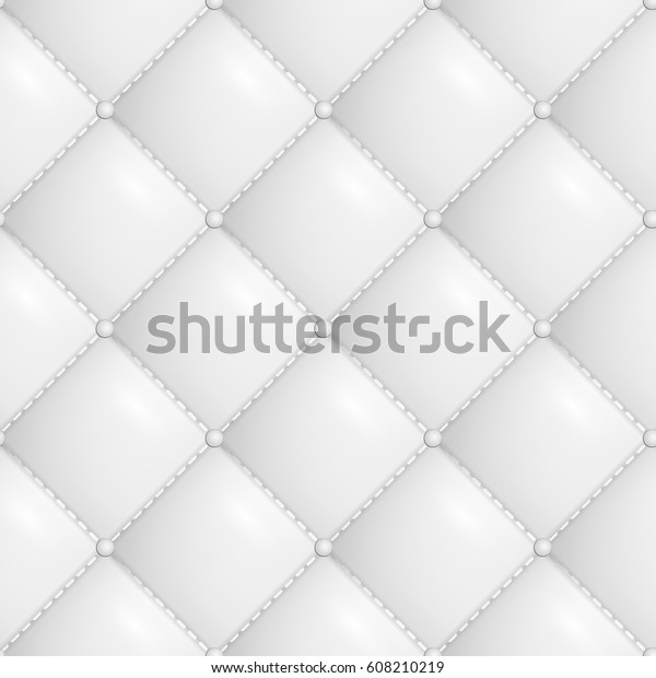 Quilted Pattern Vector. White Soft Neutral\
Quilt Upholstery Background\
Seamless\
