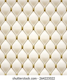 Quilted seamless pattern  Cream color  Golden metallic stitching and square faceted rivets textile 