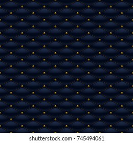 Quilted seamless pattern. Golden pins stitching rivets on textile.