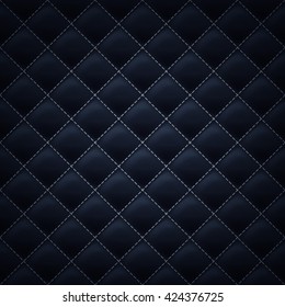 Quilted square stitched background pattern. Black color. Upholstery vector illustration.