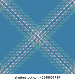 Quilted tartan pattern check, plank fabric textile vector. Scrap texture plaid seamless background in cyan and red colors palette.