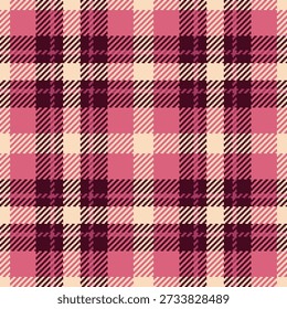Quilted tartan vector seamless, rural texture pattern textile. Naked plaid check background fabric in red and dark colors palette.