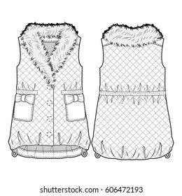 Quilted vest with fur collar