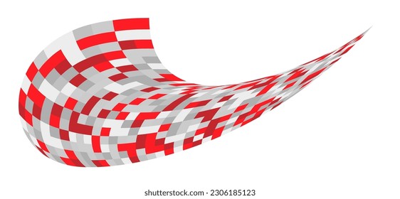 Quilted wave curved vector background gray pattern color parts. Fluttering wind patchwork quilt cells. Hill fields arched checkered distorted squares. Distortion crooked chess table curly surface