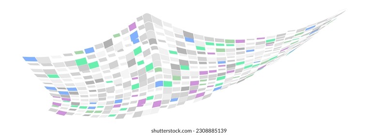 Quilted wave curved vector background gray pattern color parts. Fluttering wind patchwork quilt cells. Hill fields arched checkered distorted squares. Distortion crooked chess table curly surface