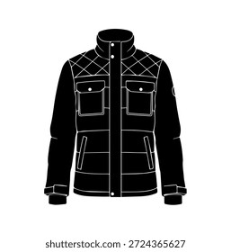 Steppjacke Winter Puffer Silhouette mit Taschen und High Collar Vektor