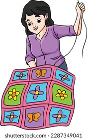 Quilter Cartoon Colored Clipart Illustration