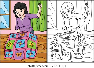 Quilter Coloring Page Colored Illustration