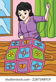 Quilter Profession Colored Cartoon Illustration