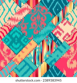 Quilting design patchwork pattern with natural khaki colors. Vector pattern.