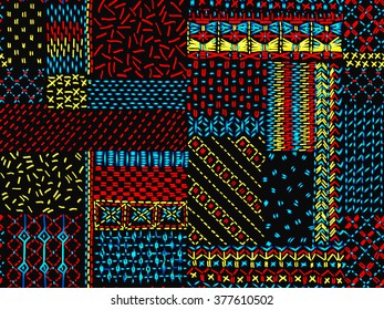 Quilting, patchwork, embroidery, seamless vector pattern