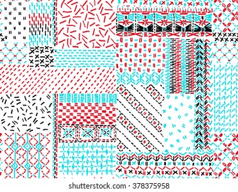 Quilting, patchwork, embroidery, seamless vector pattern