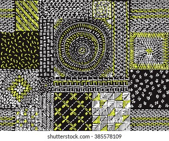 Quilting, patchwork, embroidery, seamless vector pattern.