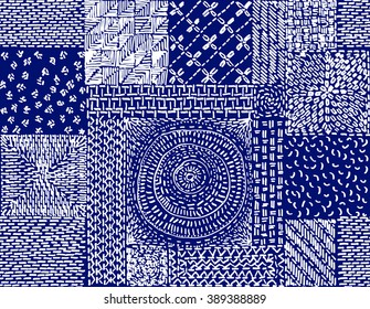 Quilting, patchwork, embroidery, seamless vector pattern.