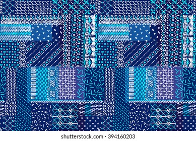 Quilting, patchwork, embroidery, seamless vector pattern.