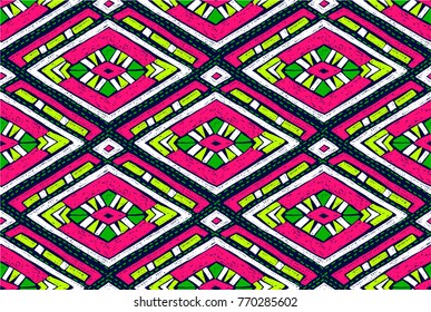 Quilting, patchwork, embroidery, seamless vector geometric pattern. Ethnic vertical ornament.  Tribal vector texture.  Indian, Mexican, folk pattern with diamonds and triangles.