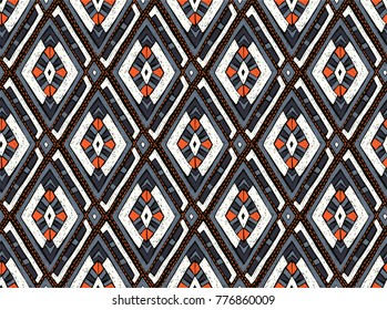 Quilting, patchwork, Indian embroidery, seamless vector geometric pattern. Ethnic vertical ornament. Tribal vector texture. Indian, Mexican, folk pattern with diamonds and triangles.