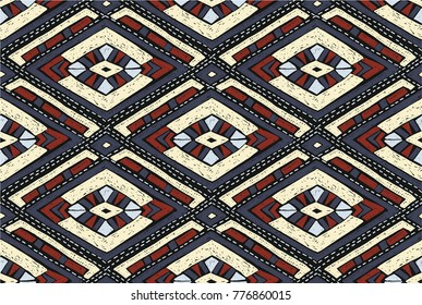 Quilting, patchwork, Indian embroidery, seamless vector geometric pattern. Ethnic vertical ornament. Tribal vector texture. Indian, Mexican, folk pattern with diamonds and triangles.