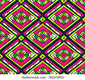 Quilting, patchwork, Indian embroidery, seamless vector geometric pattern. Ethnic vertical ornament. Tribal vector texture. Indian, Mexican, folk pattern with diamonds and triangles.