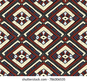 Quilting, patchwork, Indian embroidery, seamless vector geometric pattern. Ethnic vertical ornament. Tribal vector texture. Indian, Mexican, folk pattern with diamonds and triangles.